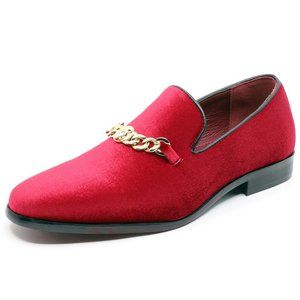 Red Men's Velvet Designer Classic Smoking Dress Tuxedo Loafers Slip On Shoes
